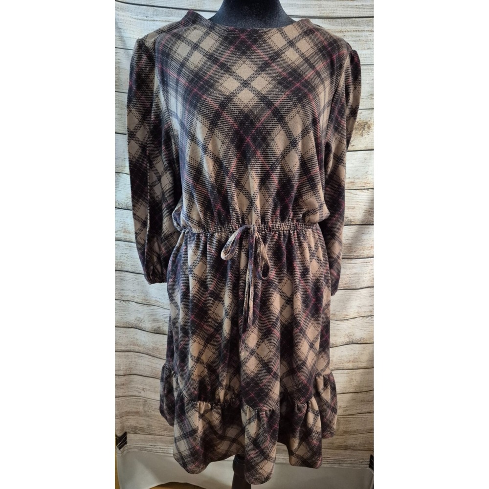 Robert Louis L Taupe Plaid Dress (S1538)